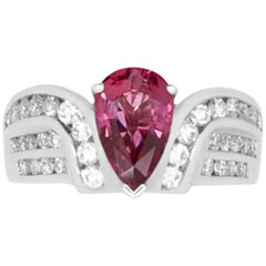 1.97 Carat Pear Shaped Pink Ruby and 0.90 Carat Diamond Ring 14K White Gold