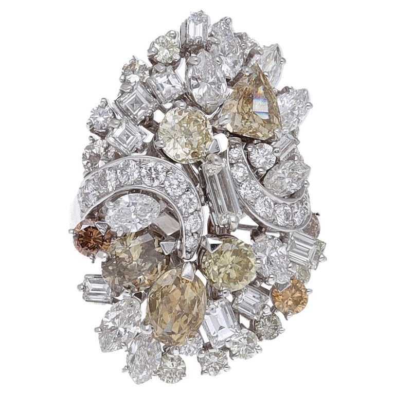 Bague Cocktail Pour Homme - Diamants Multicolores (Moissanite) 1.25 Ct Plaqué Or Blanc 14K - Taille 10