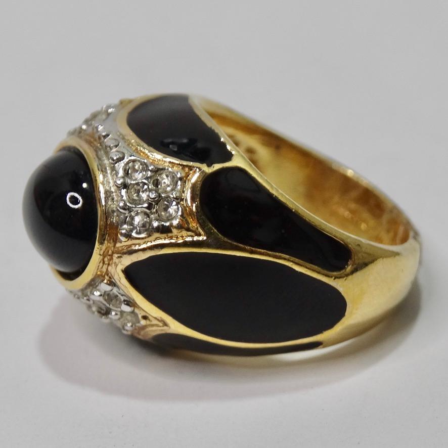 1970 18K Gold Plated Black Enamel Ring In Good Condition For Sale In Scottsdale, AZ