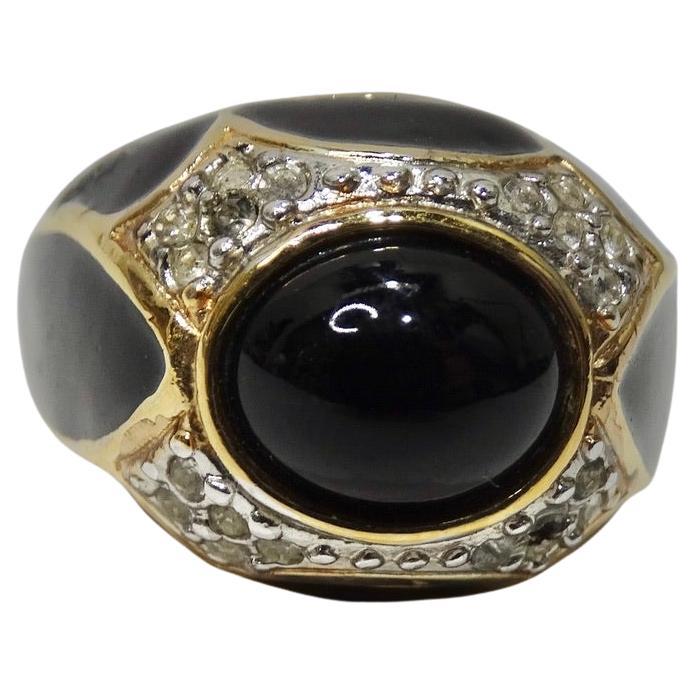 1970 18K Gold Plated Black Enamel Ring For Sale