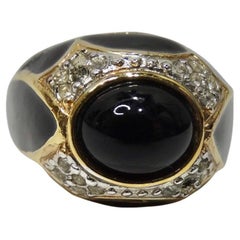 1970 18K Gold Plated Black Enamel Ring