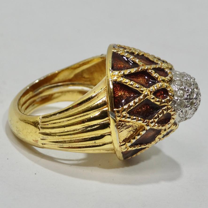 Women's or Men's 1970 18K Gold Plated Cocktail Ring For Sale