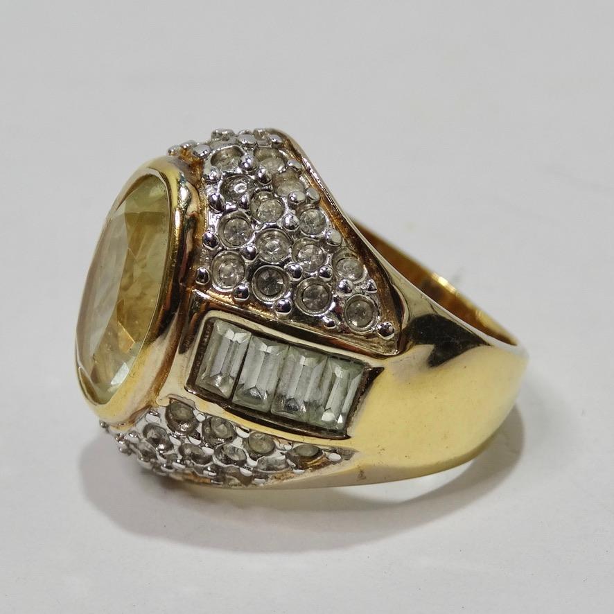 Women's or Men's 1970 18K Gold Plated Synthetic Citrine Ring