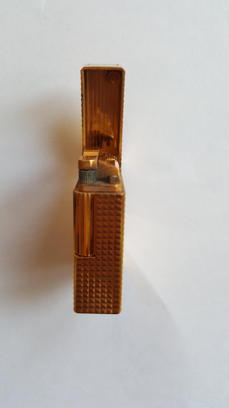 1970 18 Karat Yellow Gold St. Dupont Lighter, Gold Filled, Diamond Head Pattern at 1stDibs