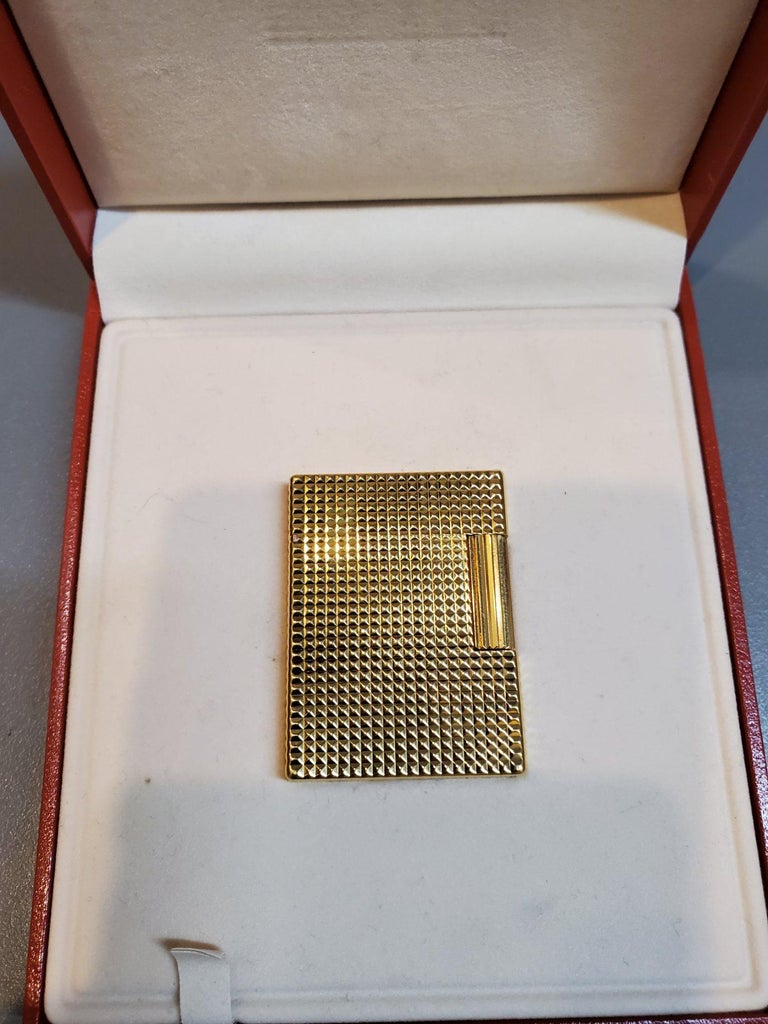 1970 18 Karat Yellow Gold St. Dupont Lighter, Gold Filled, Diamond Head Pattern at 1stDibs