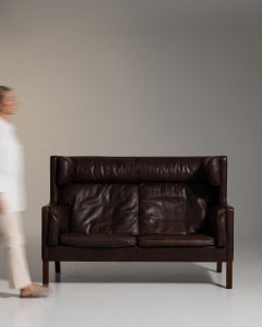 1970-1979 Denmark Deep Espresso Brown Two-Seat Leather Sofa
