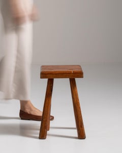1970-1979 Denmark Rich Walnut Brown Primitive Tripod Stool