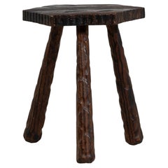 1970-1979 France Deep Ebony Black Primitive Tripod Stool