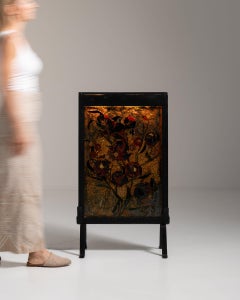 1970-1979 France Deep Floral Black Painted Floral Fire Screen