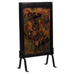1970-1979 France Deep Floral Black Painted Floral Fire Screen