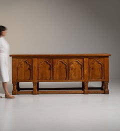 1970-1979 France Rich Walnut Brown Carved Walnut Gothic-Arch Buffet