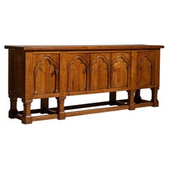 1970-1979 France Rich Walnut Brown Carved Walnut Gothic-Arch Buffet