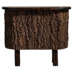 1970-1979 France Weathered Dark Bark Brown Live-Edge Bark-Clad Side Table