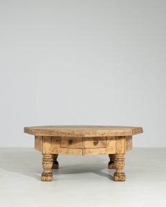 1970-1979 France Weathered Honey Oak Carved Oak Coffee Table