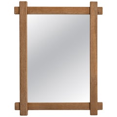 1970-1979 France Weathered Honey Oak Carved Oak Window-Pane Mirror