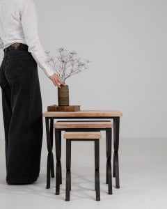 1970-1979 France Weathered Honey Oak Set Of Nesting Tables