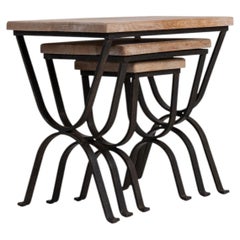 1970-1979 France Weathered Honey Oak Set Of Nesting Tables