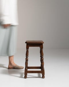 1970-1979 France Weathered Honey Oak Turned Oak Stool