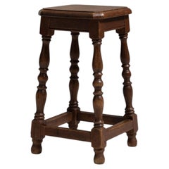 1970-1979 France Weathered Honey Oak Turned Oak Stool