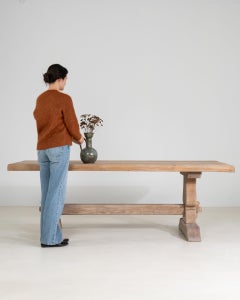 1970-1979 France Weathered Whitewash Cerused Oak Trestle Table