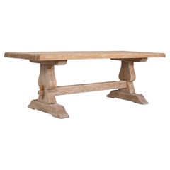 1970-1979 France Weathered Whitewash Cerused Oak Trestle Table