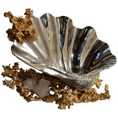 Vintage 1970-1980 Cuts Font by Boeltz Silvered and Gilded Bronze with Rock Crystal