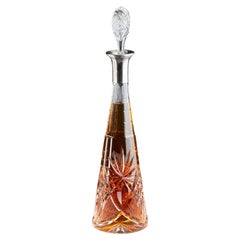 1970–1980 : Carafe en cristal taillé « Valenti Spain » avec collier en argent, 15 pouces