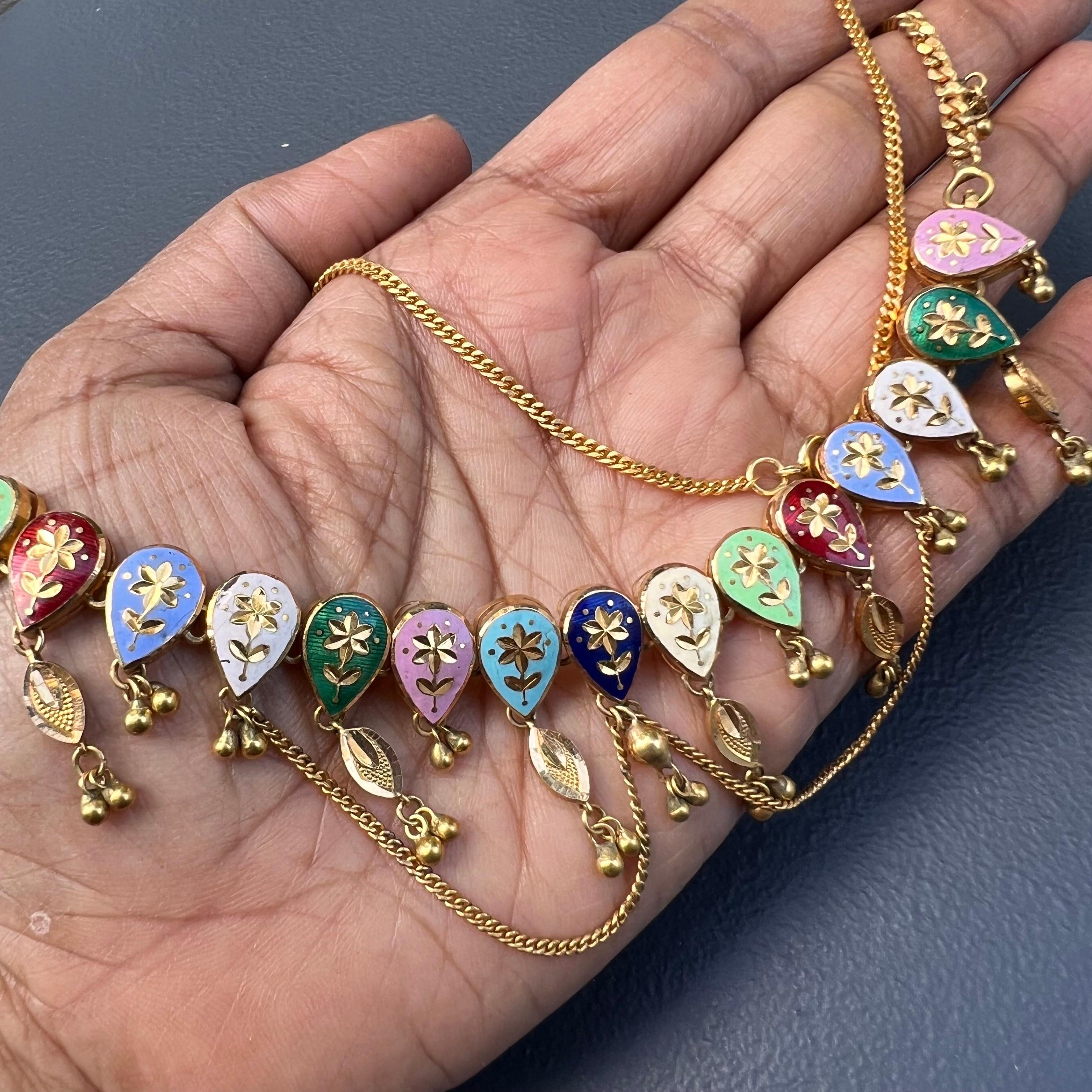 1970 21kt Gold enamel swag necklace India For Sale 4