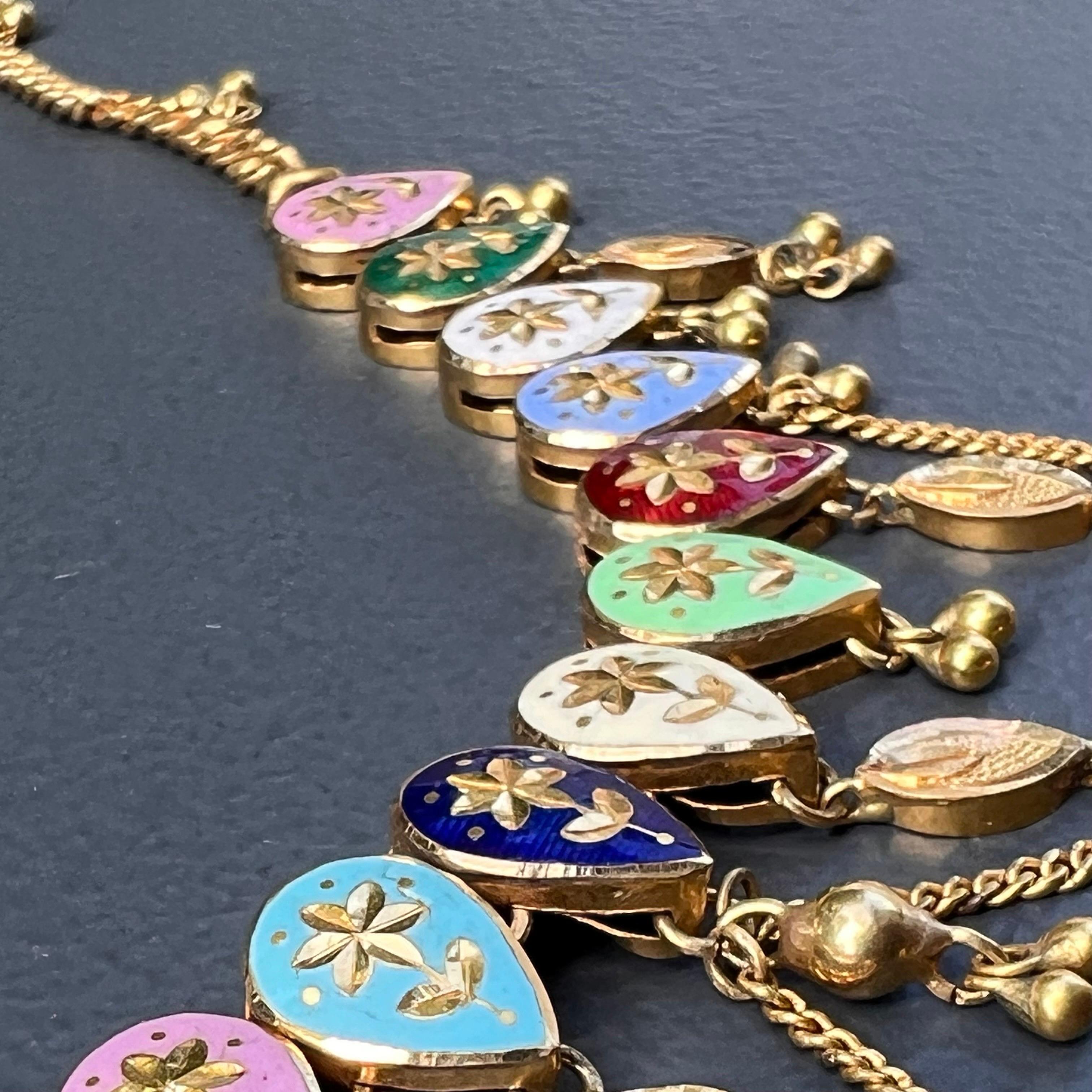 1970 21kt Gold Emaille Swag Halskette Indien  Damen im Angebot