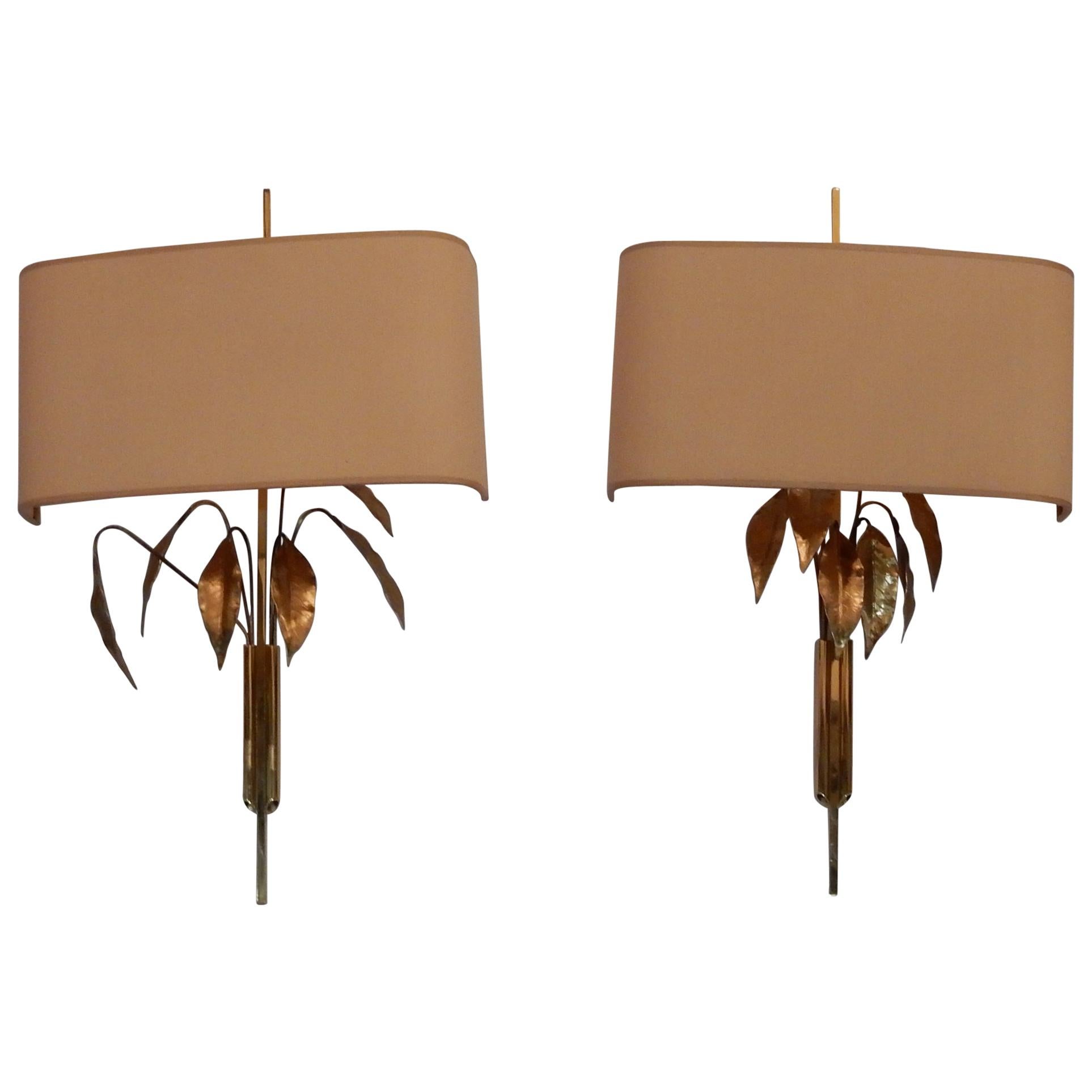 1970 4 Wall Lamp Maison Charles to the Foliages of Laurel For Sale