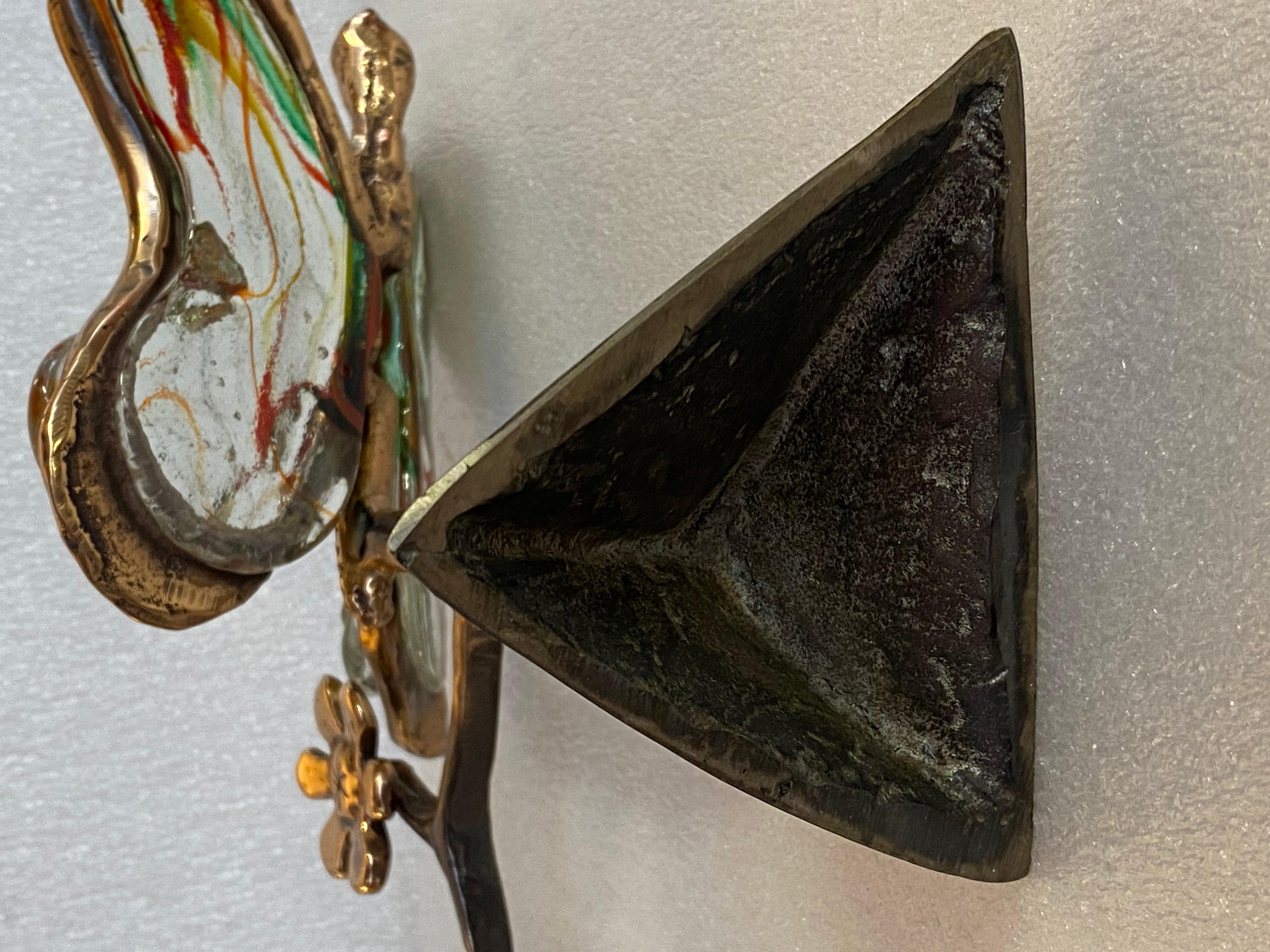 Forged 1970/80 Butterfly In Bronze And Glass Paste, Sculpture Signed LOHE For Sale
