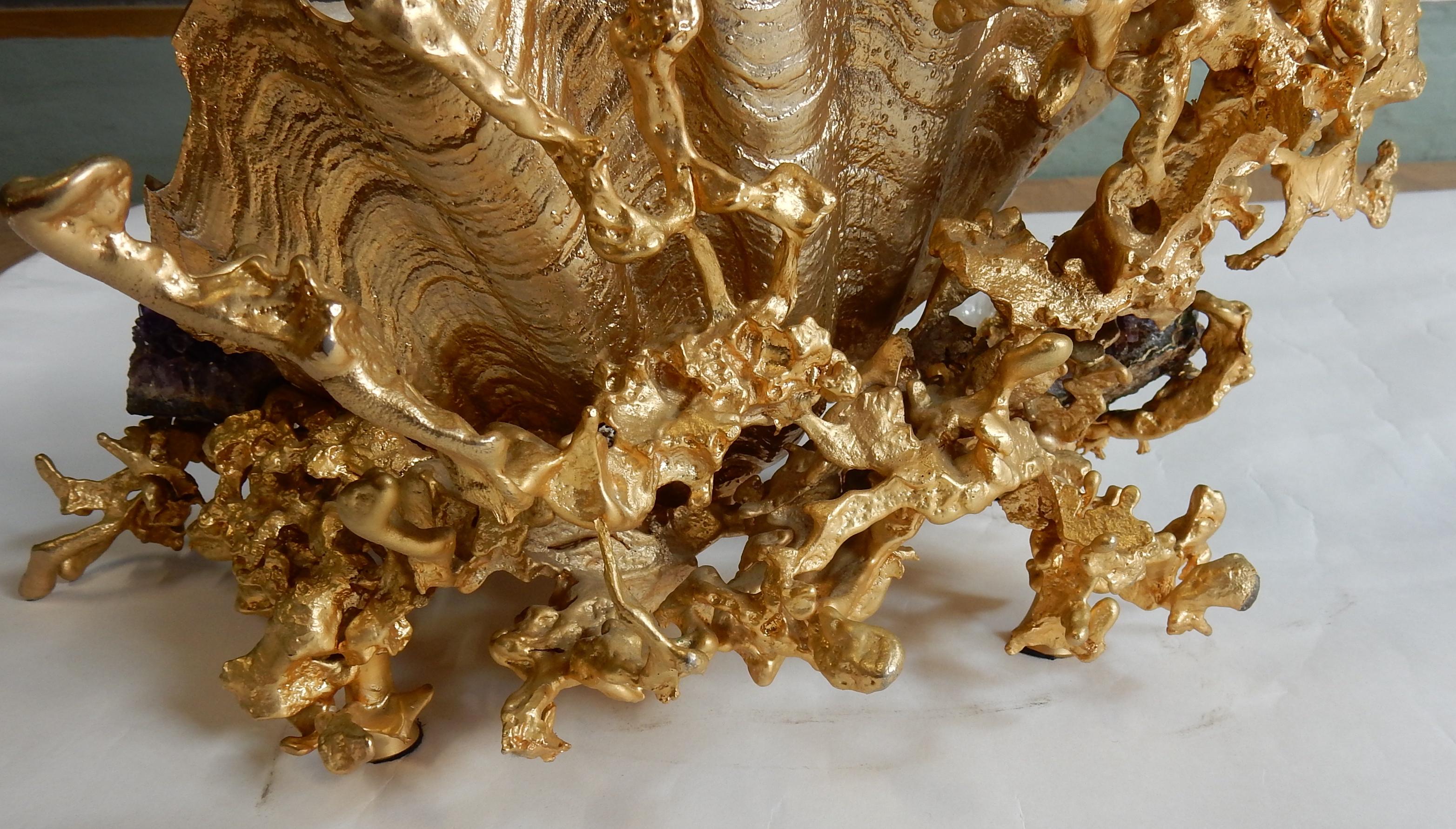 1970s-1980s Cuts Font by Claude Victor Boeltz Gilded Bronze + Amethyste and Rock In Good Condition For Sale In Paris, FR