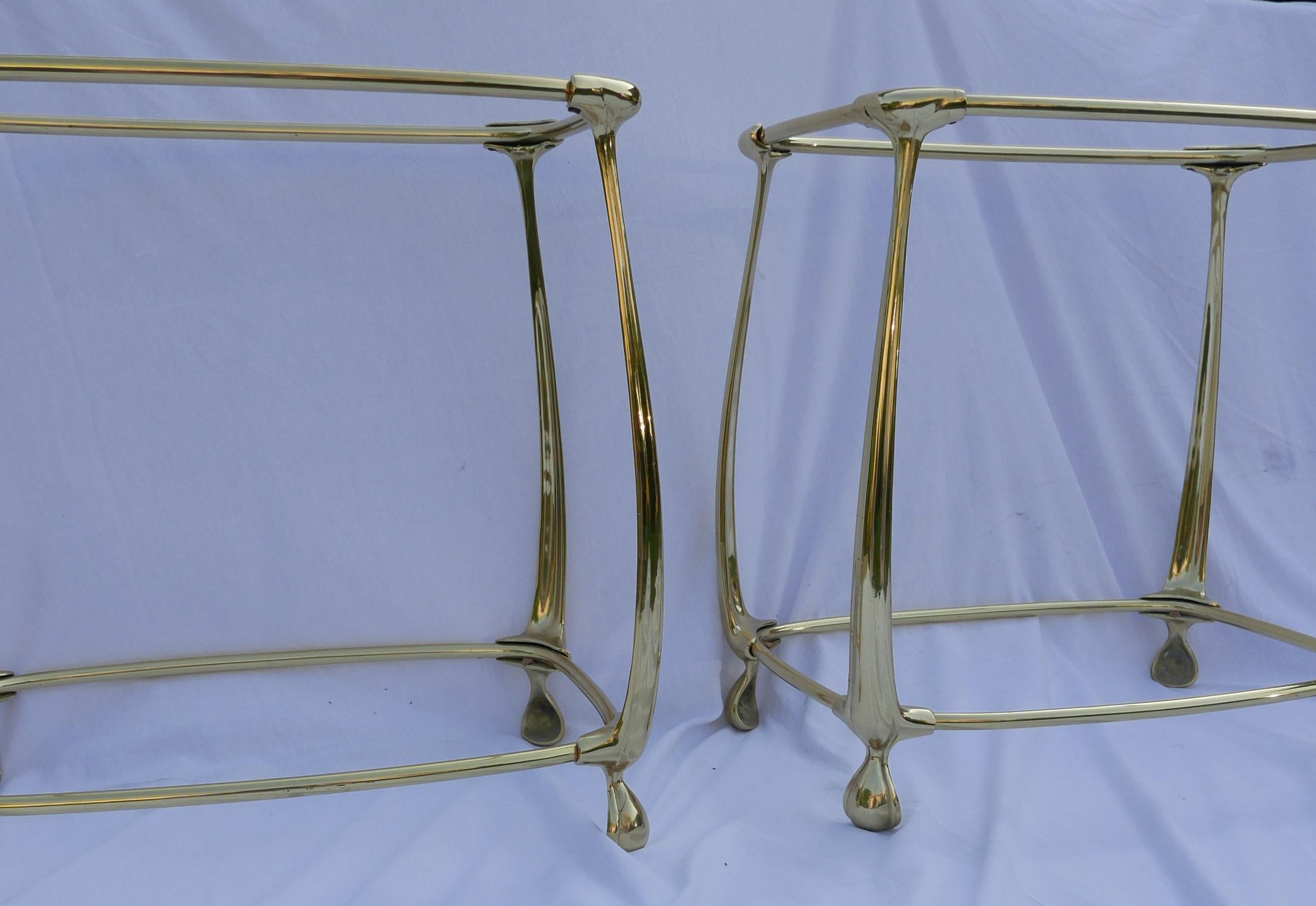 1970-1980 Pair of Gilt Bronze Tables with 2 Levels in the Style of Art Nouveau  For Sale 5