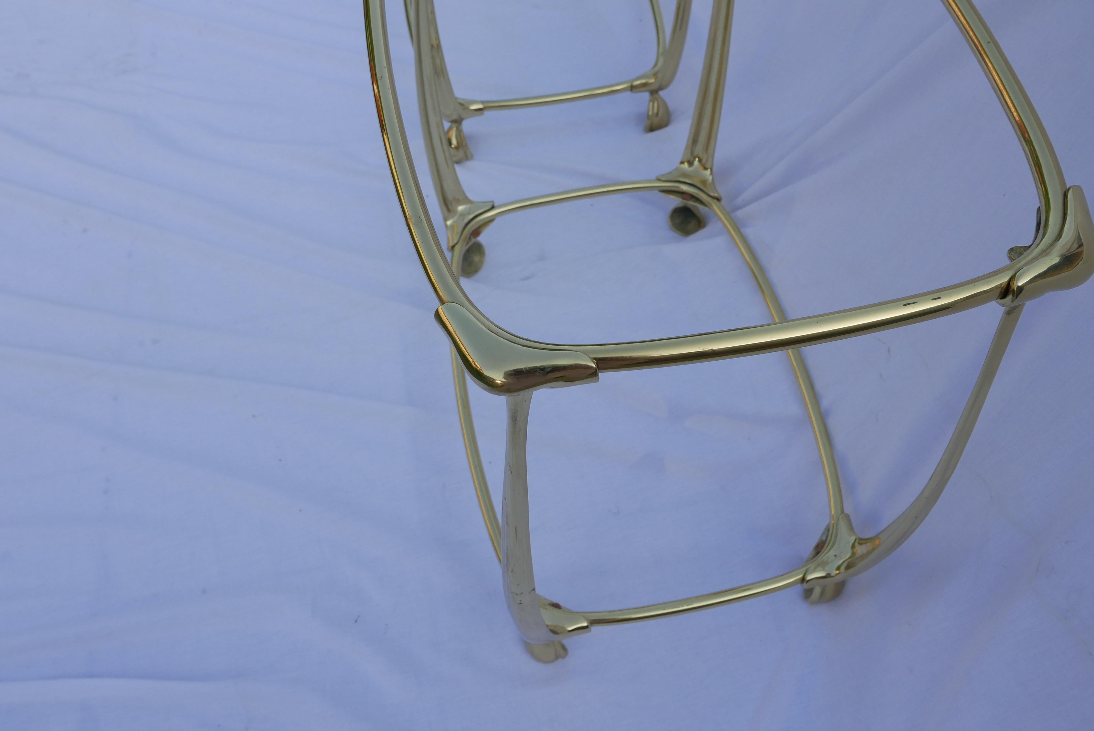 1970-1980 Pair of Gilt Bronze Tables with 2 Levels in the Style of Art Nouveau  For Sale 6