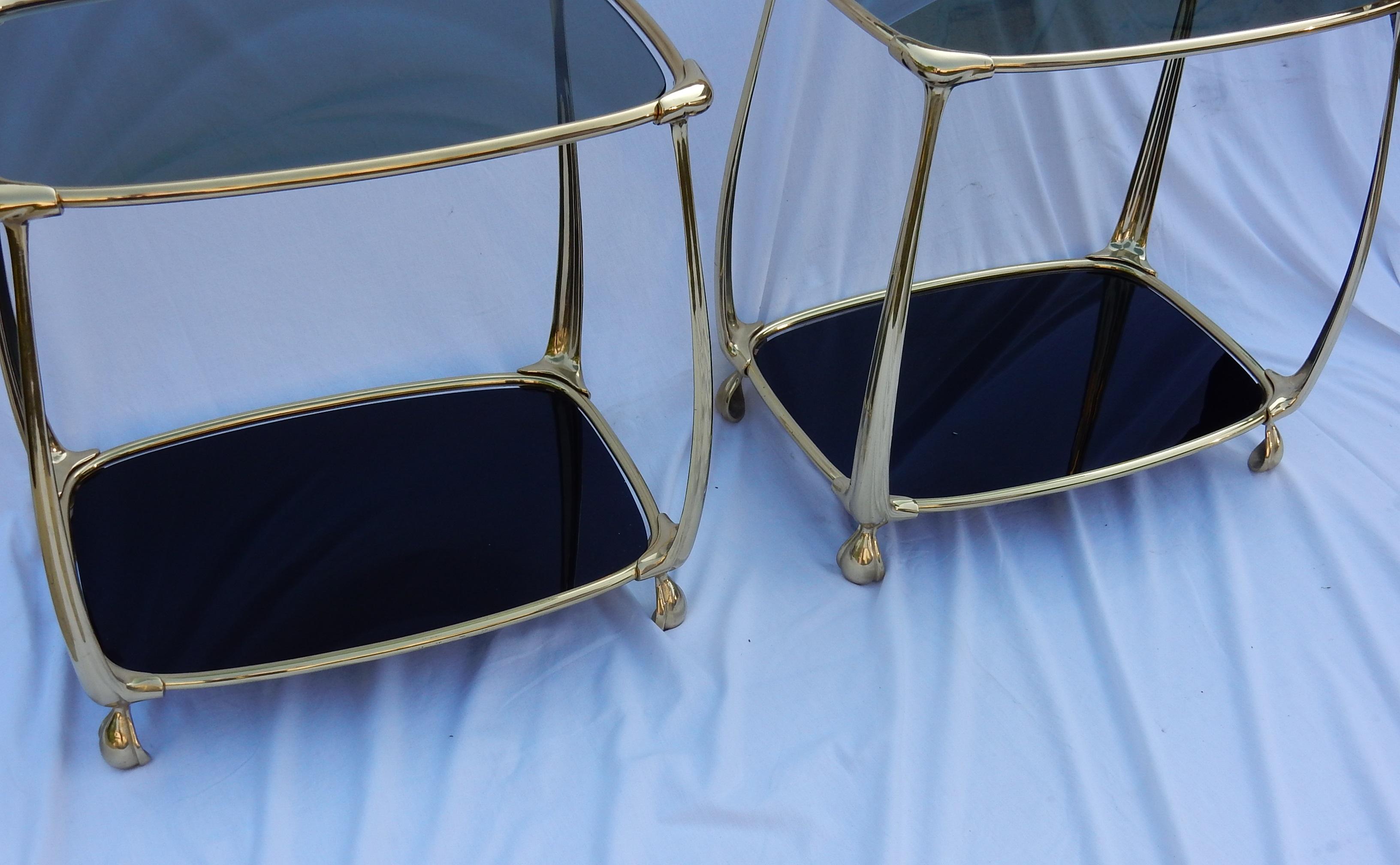 1970-1980 Pair of Gilt Bronze Tables with 2 Levels in the Style of Art Nouveau  In Good Condition For Sale In Paris, FR