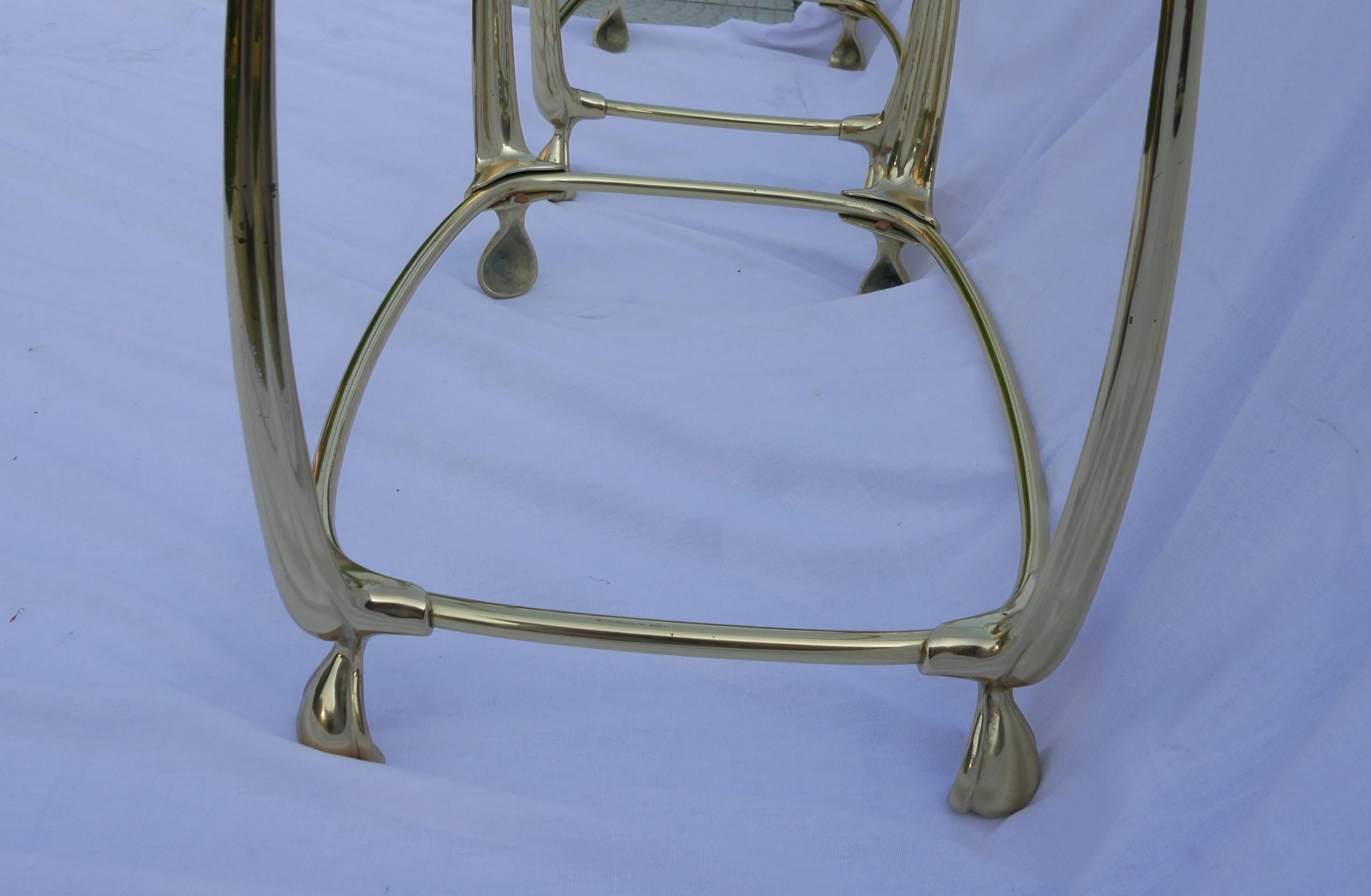 1970-1980 Pair of Gilt Bronze Tables with 2 Levels in the Style of Art Nouveau  For Sale 4