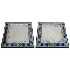 1970-1980 Pair of Louis XIV Style Venice Mirrors with Blue Glass Ornaments
