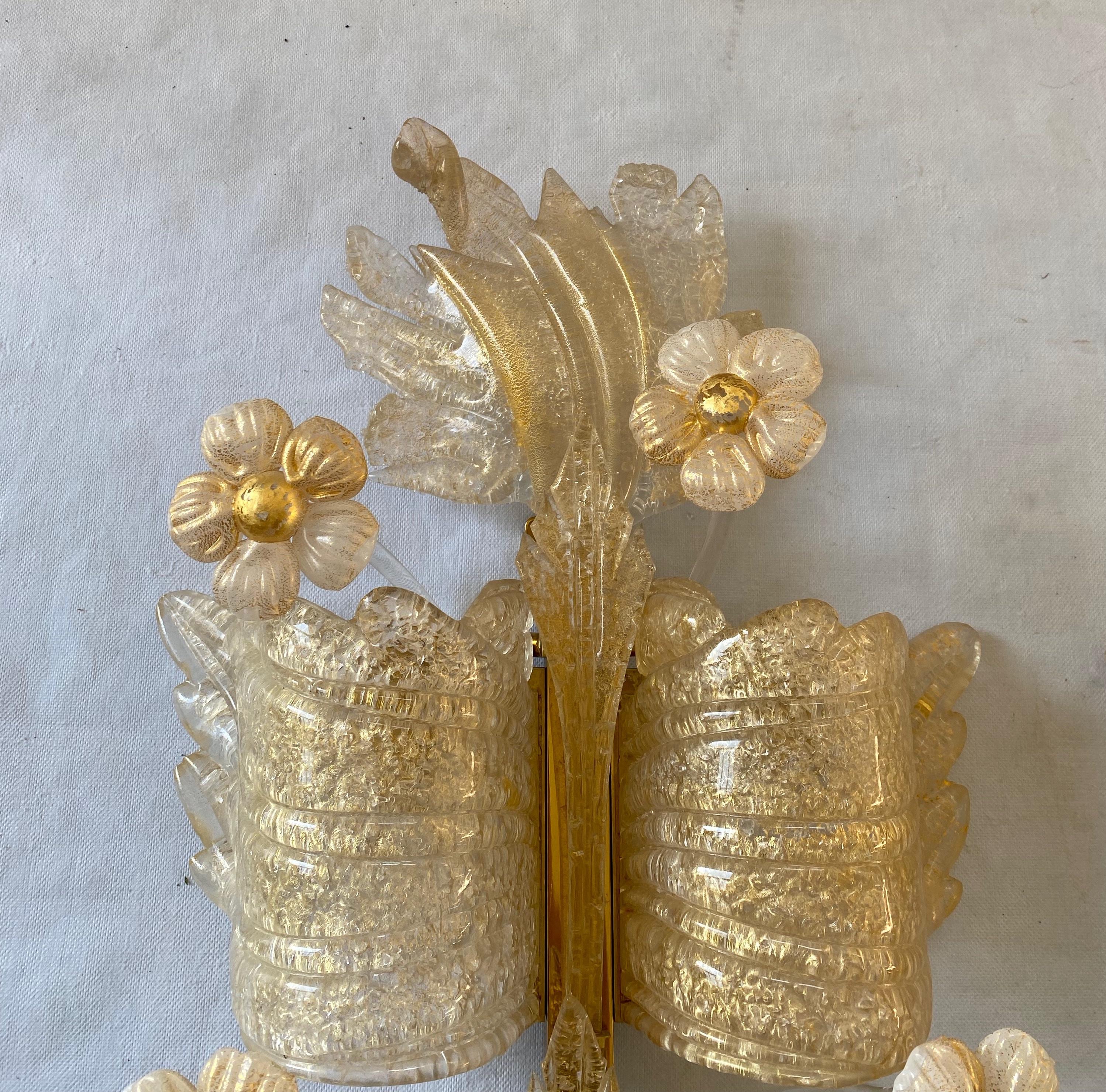 1970/80′ Pair of Murano Glass Or Crystal Sconces Barovier & Toso Butterfly Shape For Sale 5