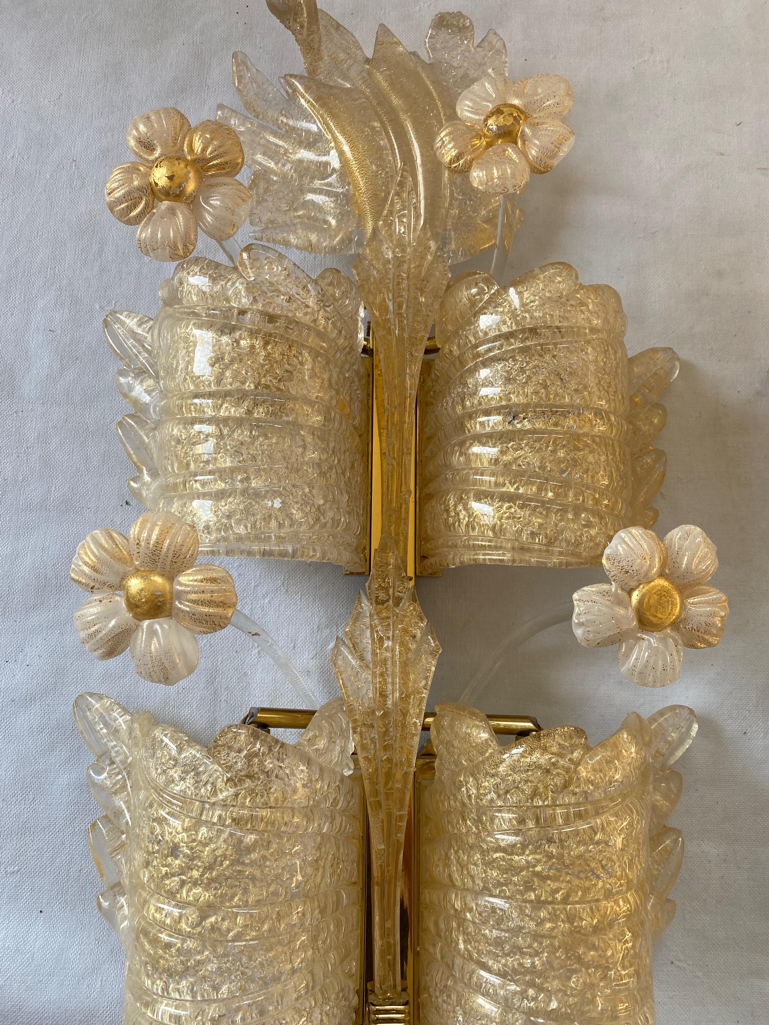 1970/80′ Pair of Murano Glass Or Crystal Sconces Barovier & Toso Butterfly Shape For Sale 6