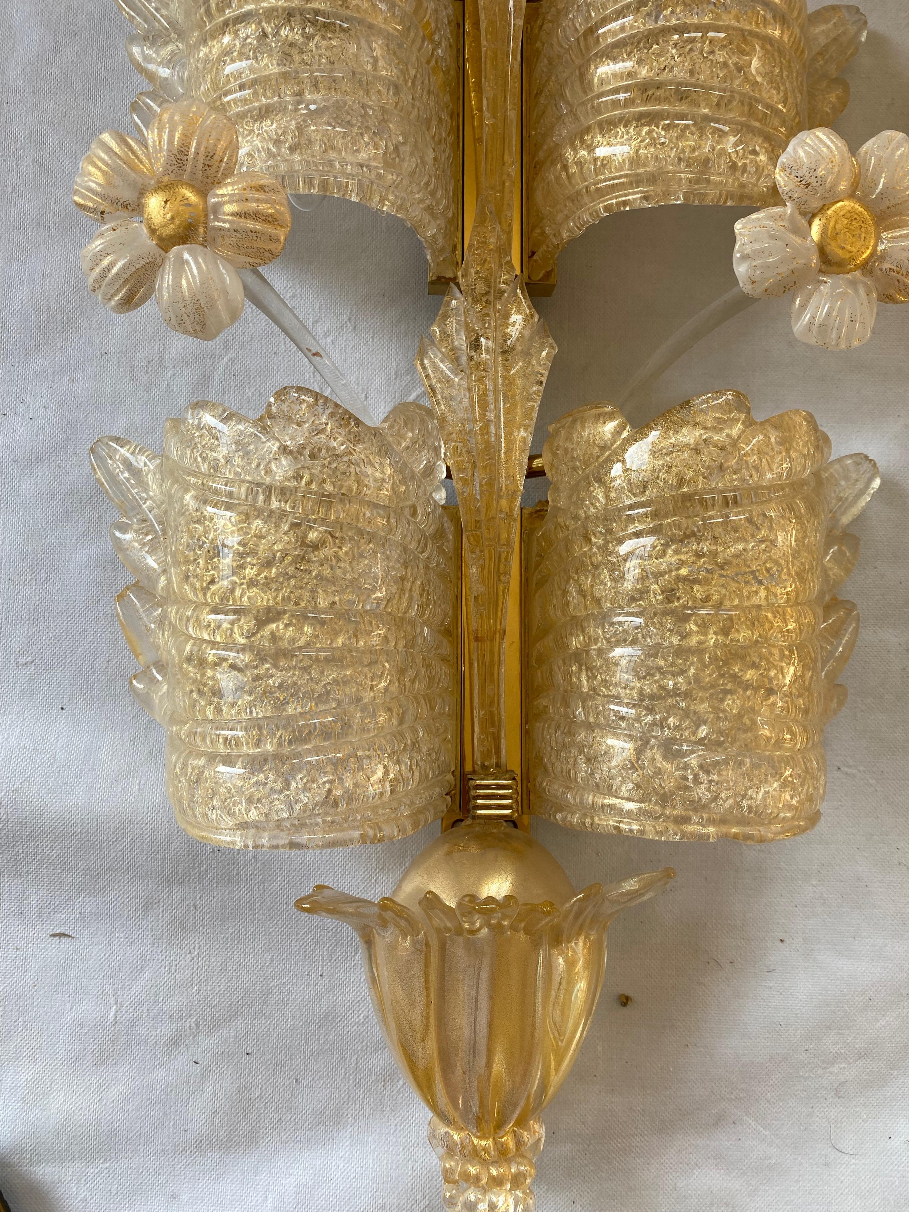 1970/80′ Pair of Murano Glass Or Crystal Sconces Barovier & Toso Butterfly Shape For Sale 7