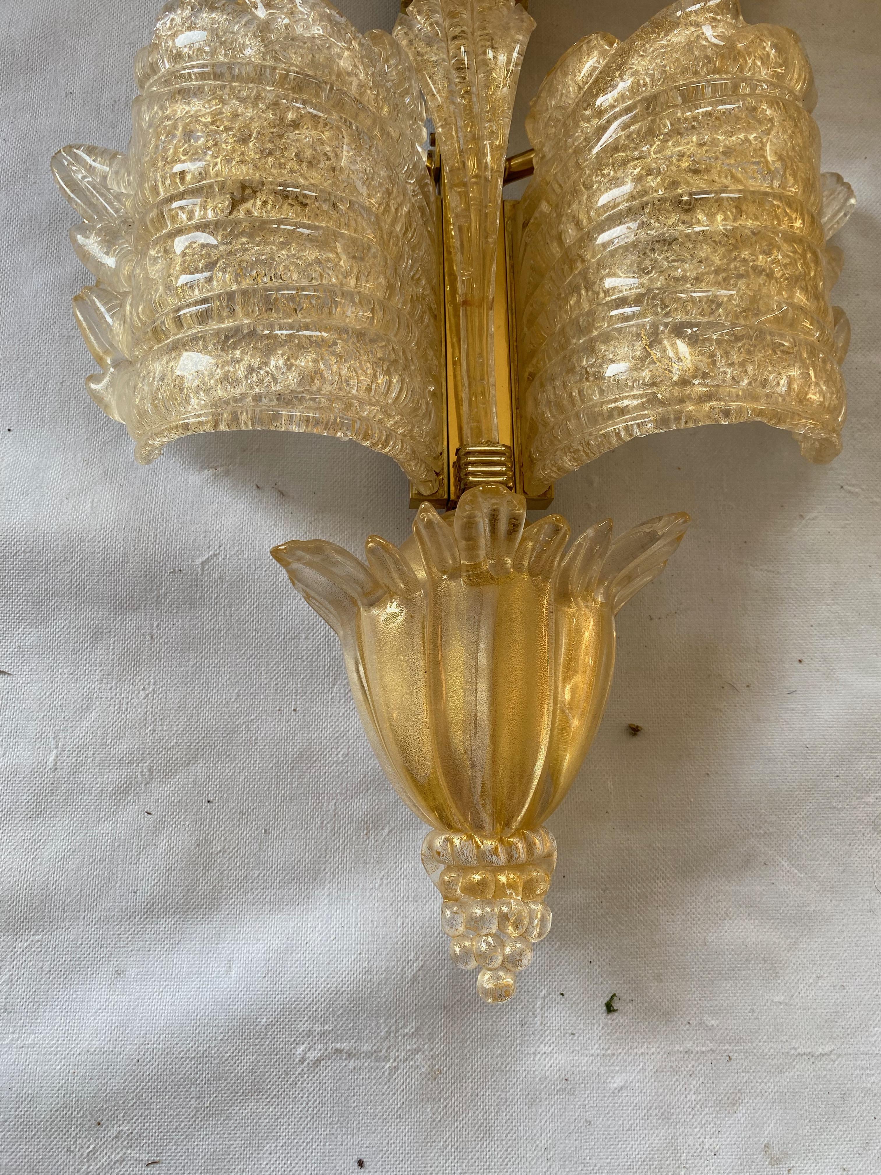 1970/80′ Pair of Murano Glass Or Crystal Sconces Barovier & Toso Butterfly Shape For Sale 8