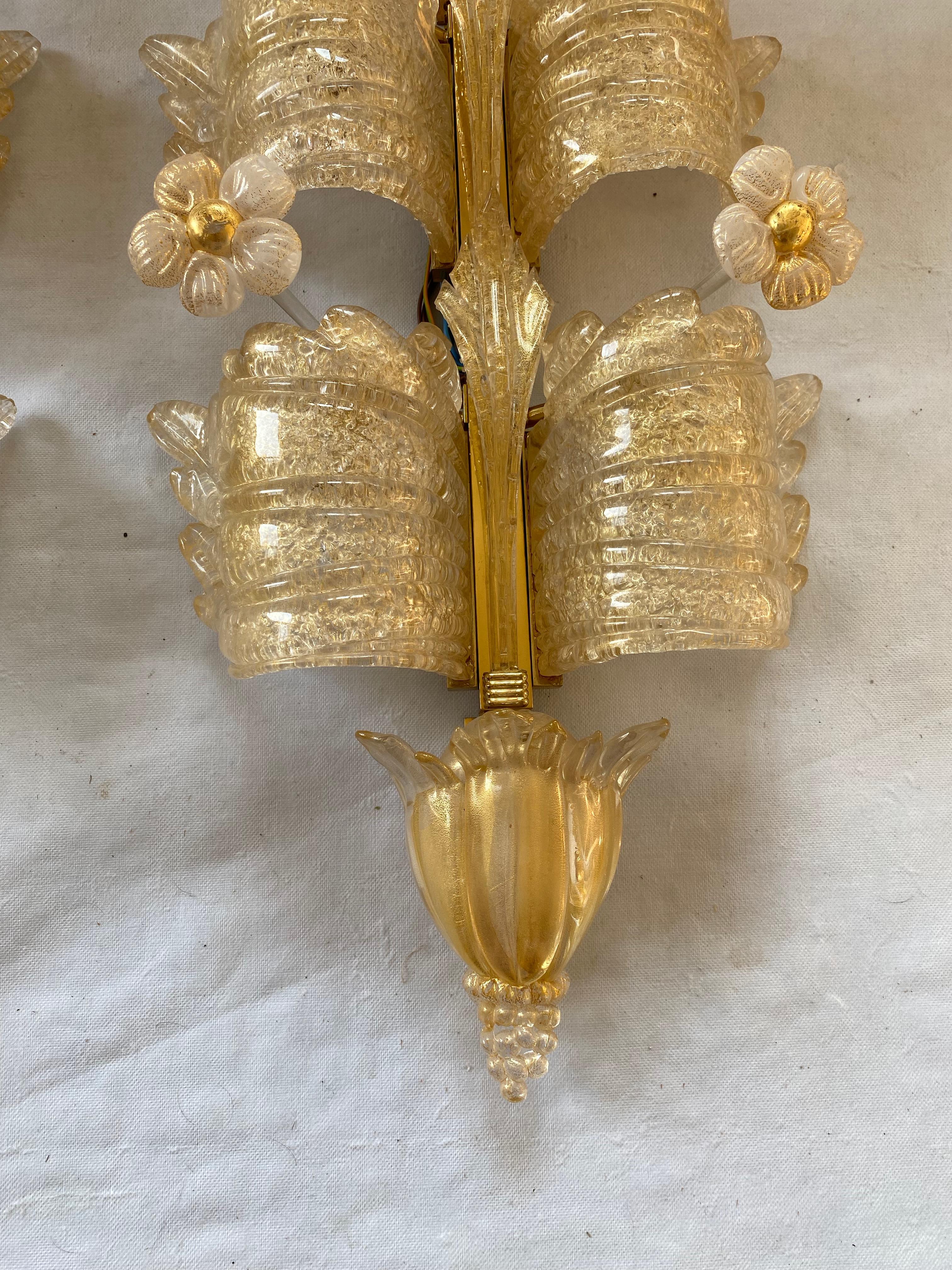 1970/80′ Pair of Murano Glass Or Crystal Sconces Barovier & Toso Butterfly Shape For Sale 9