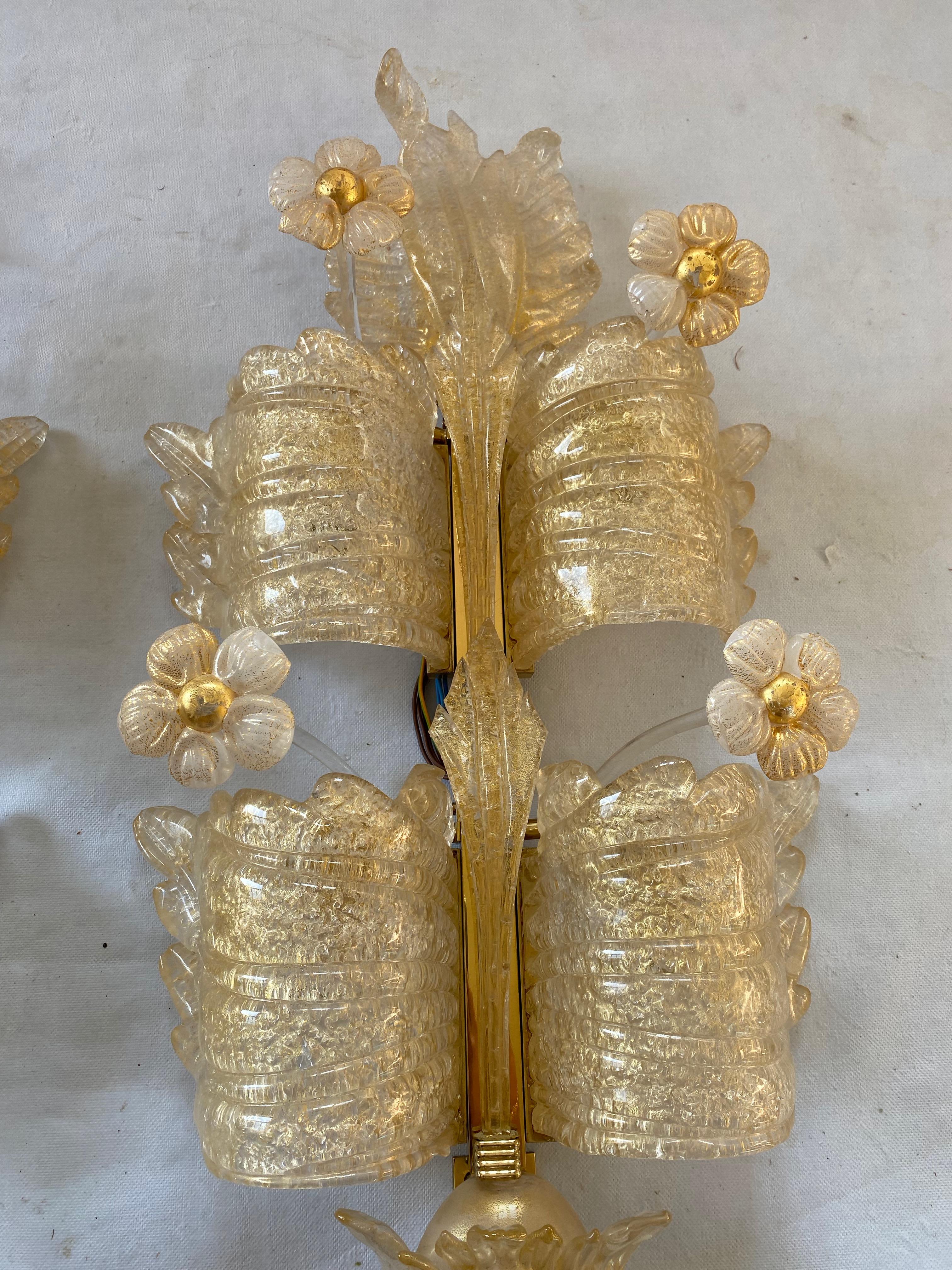 1970/80′ Pair of Murano Glass Or Crystal Sconces Barovier & Toso Butterfly Shape For Sale 10