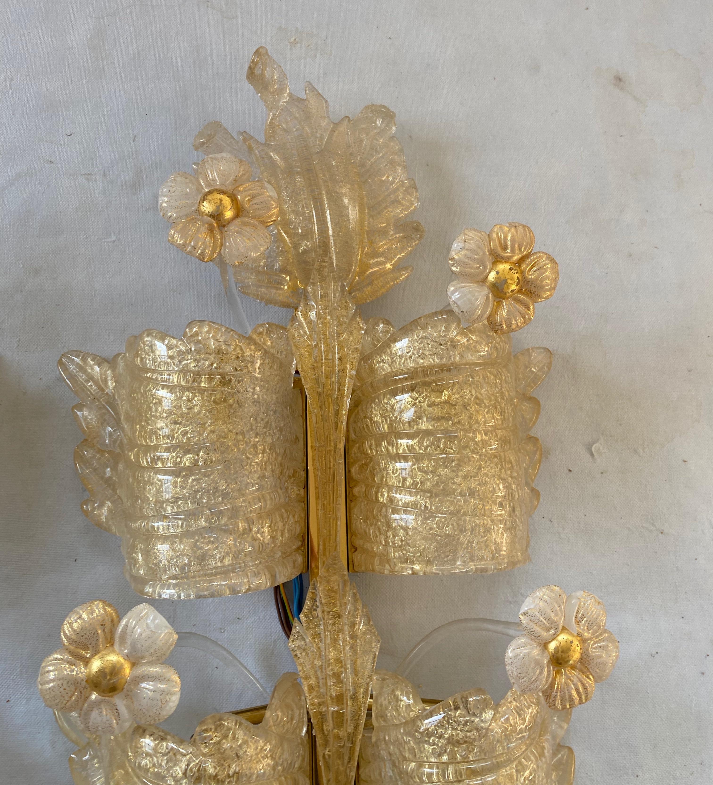 1970/80′ Pair of Murano Glass Or Crystal Sconces Barovier & Toso Butterfly Shape For Sale 11