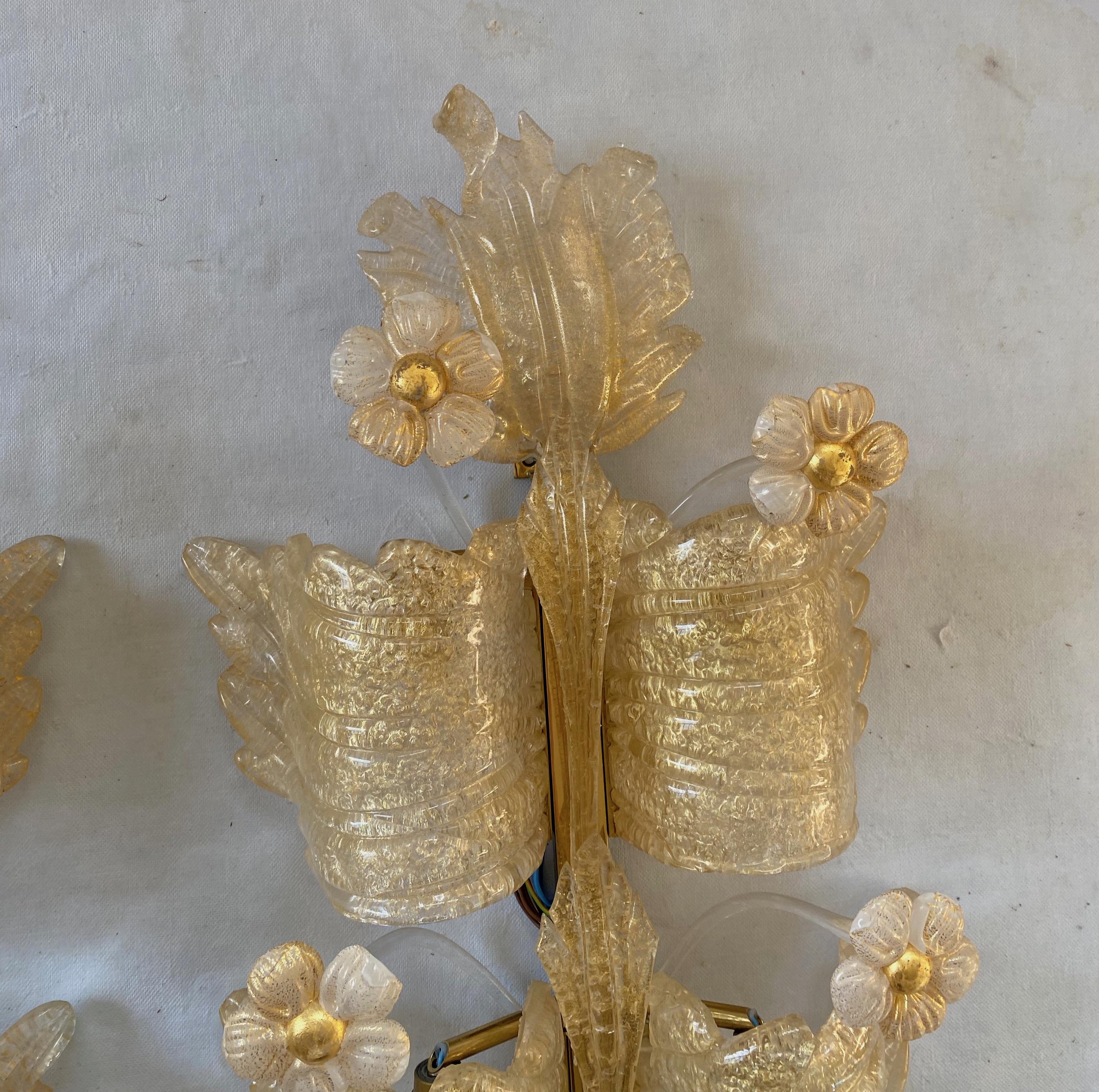 1970/80′ Pair of Murano Glass Or Crystal Sconces Barovier & Toso Butterfly Shape For Sale 12