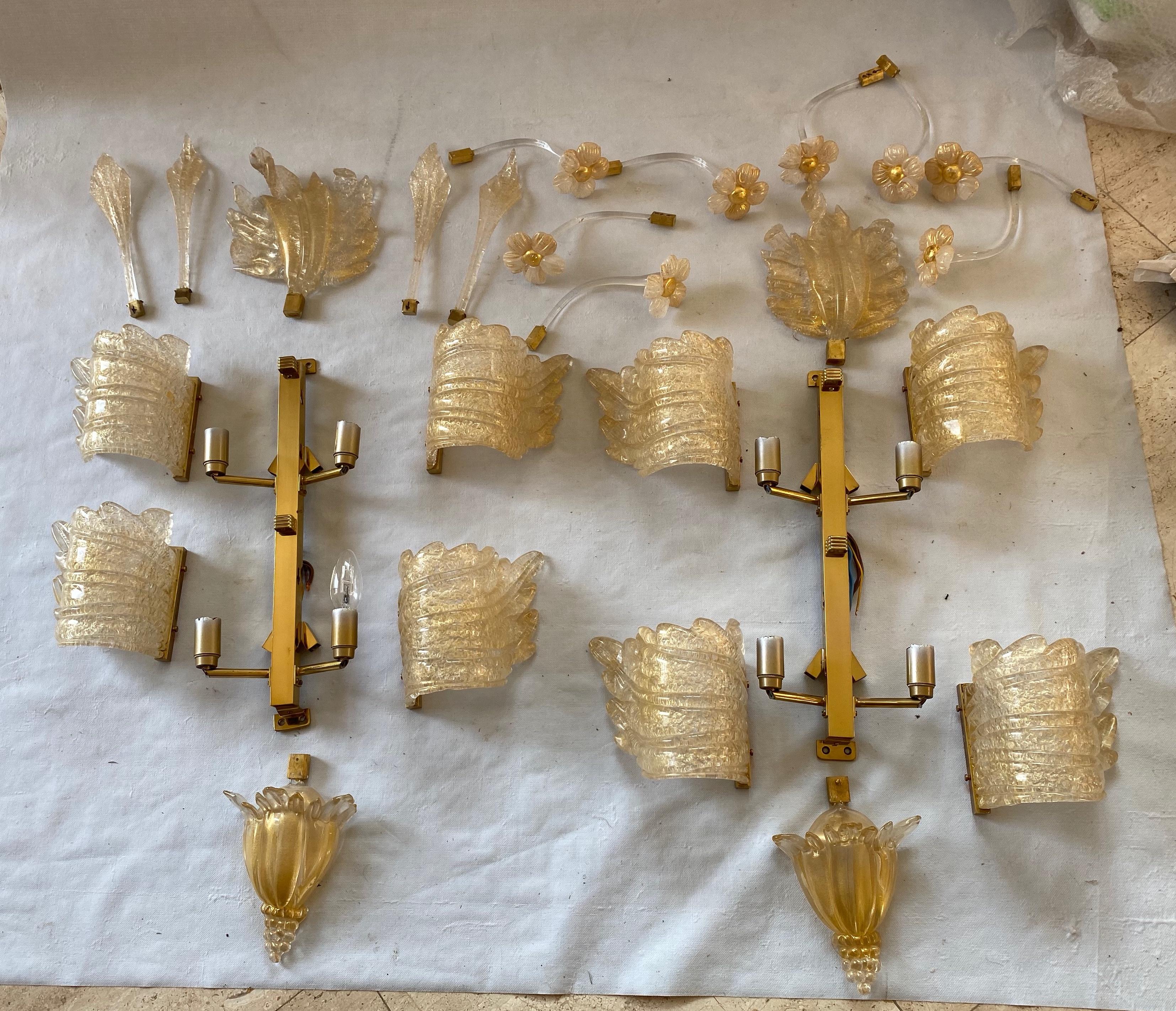 Art Déco 1970/80′ Coppia di lampade in vetro o cristallo di Murano Barovier & Toso a forma di farfalla in vendita