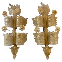 Retro 1970/80′ Pair of Murano Glass Or Crystal Sconces Barovier & Toso Butterfly Shape