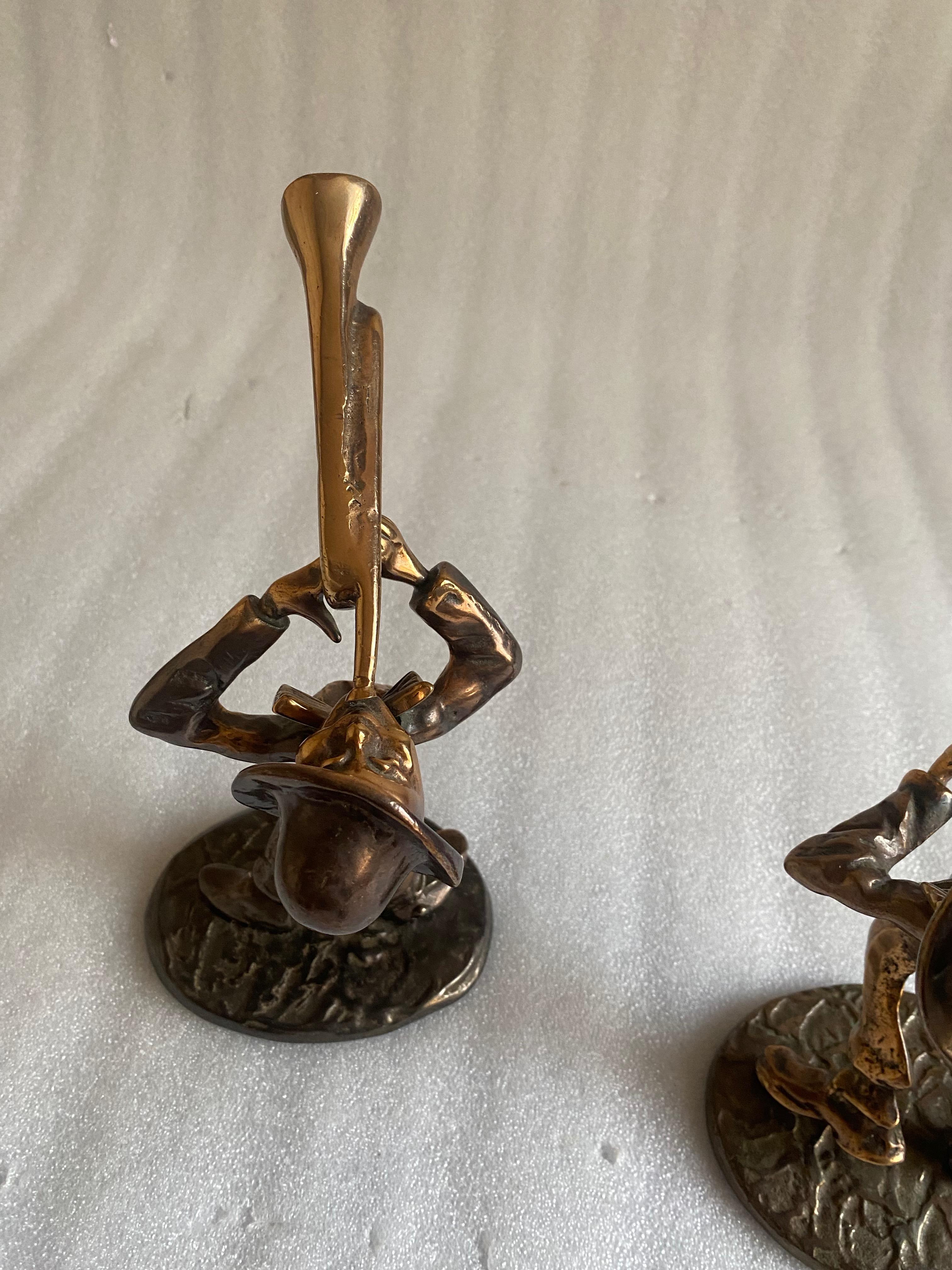 French 1970/80 Saxophonist and Trumpeter and Violin in Bronze, Sculptures Signed LOHE For Sale