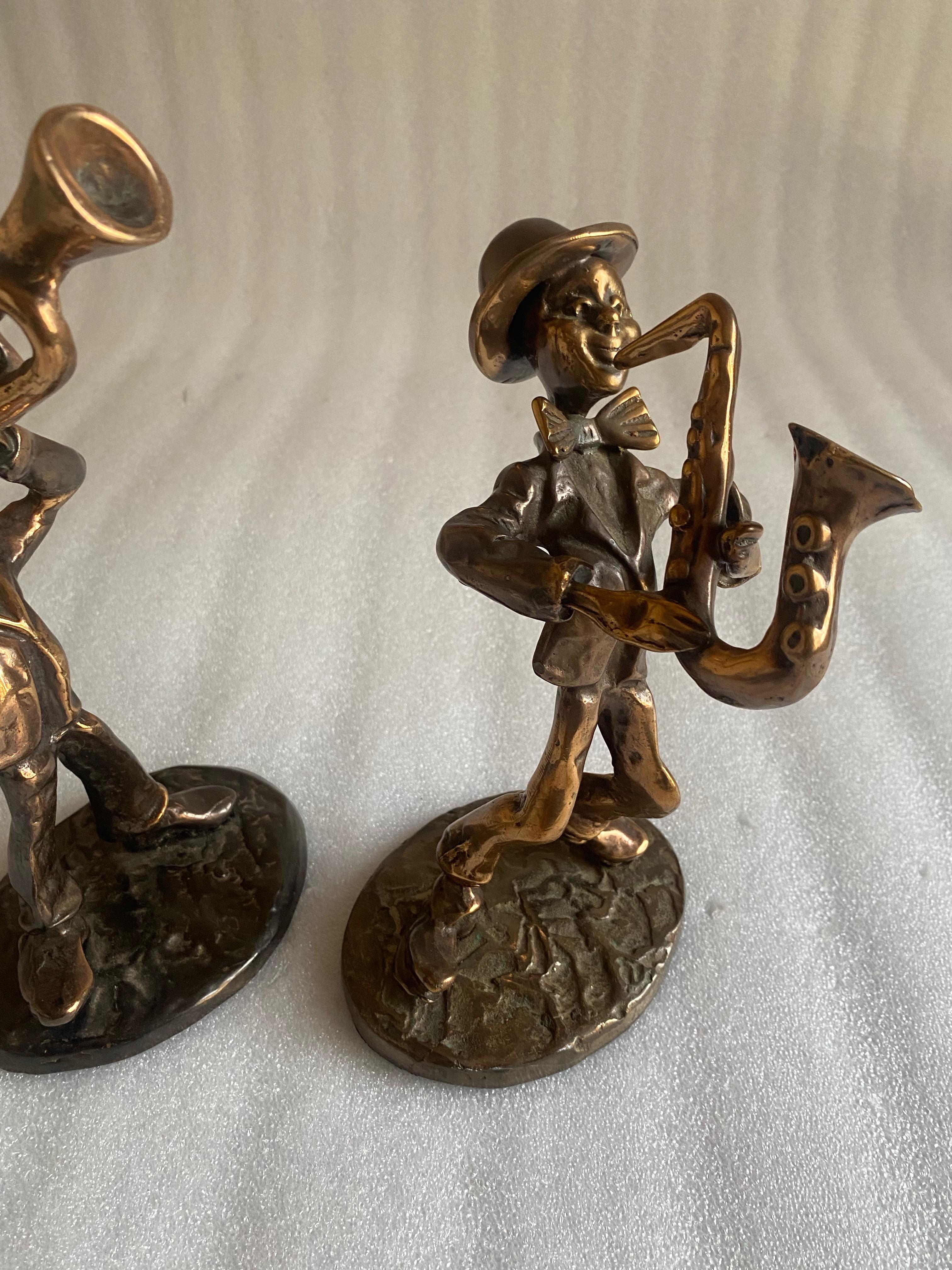 1970/80 Saxophonist and Trumpeter and Violin in Bronze, Sculptures Signed LOHE For Sale 1