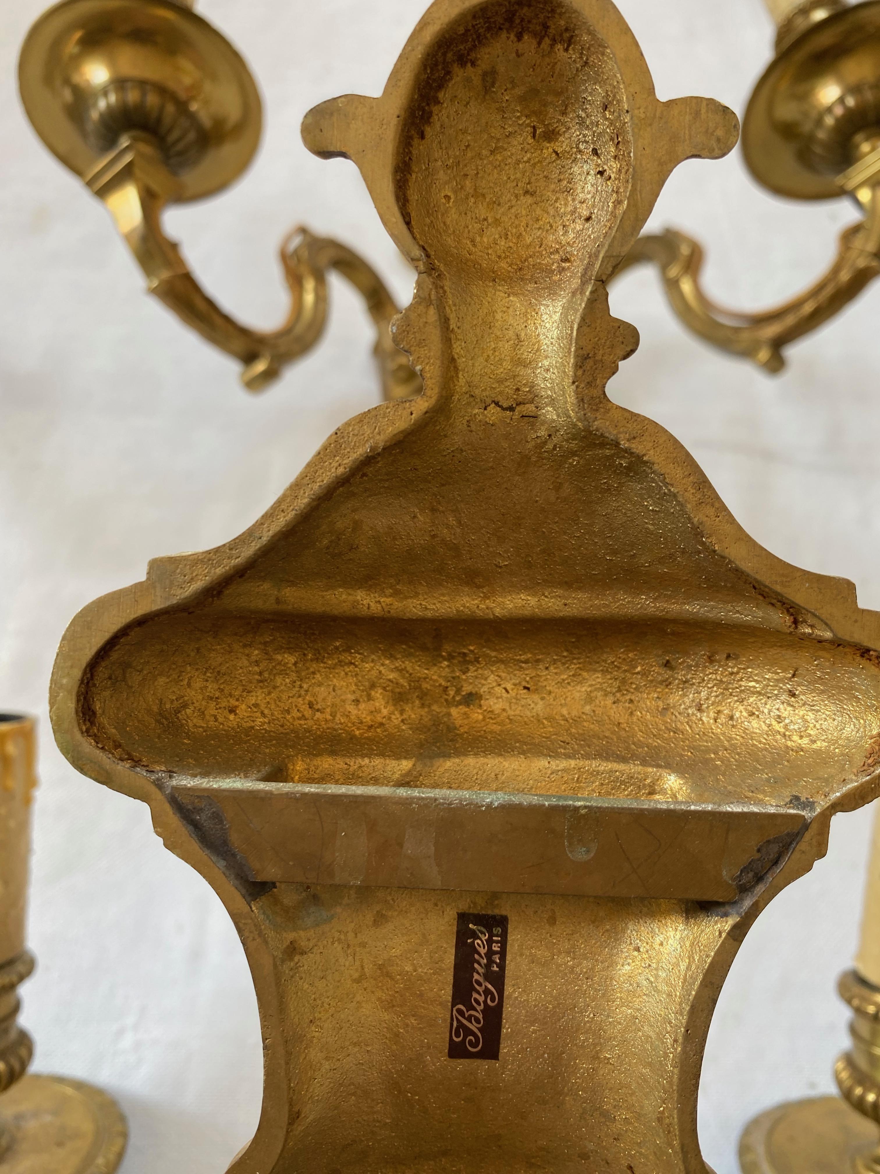 Series 6 Wall Lights in Gilt Bronze Style of Lxvi Maison Bagués Label, 1970/80 For Sale 5